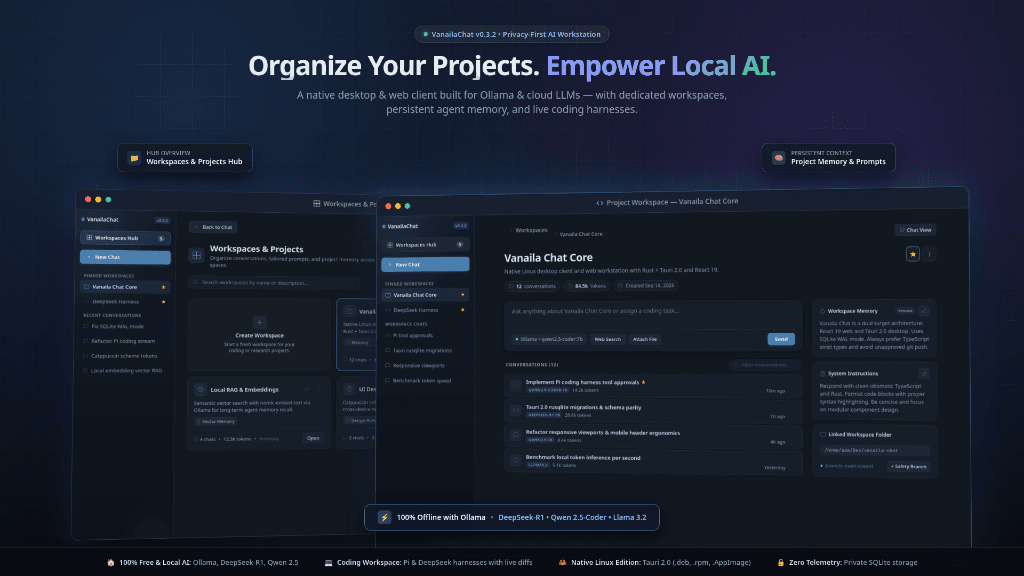 VanailaChat native desktop and web workstation UI mockup