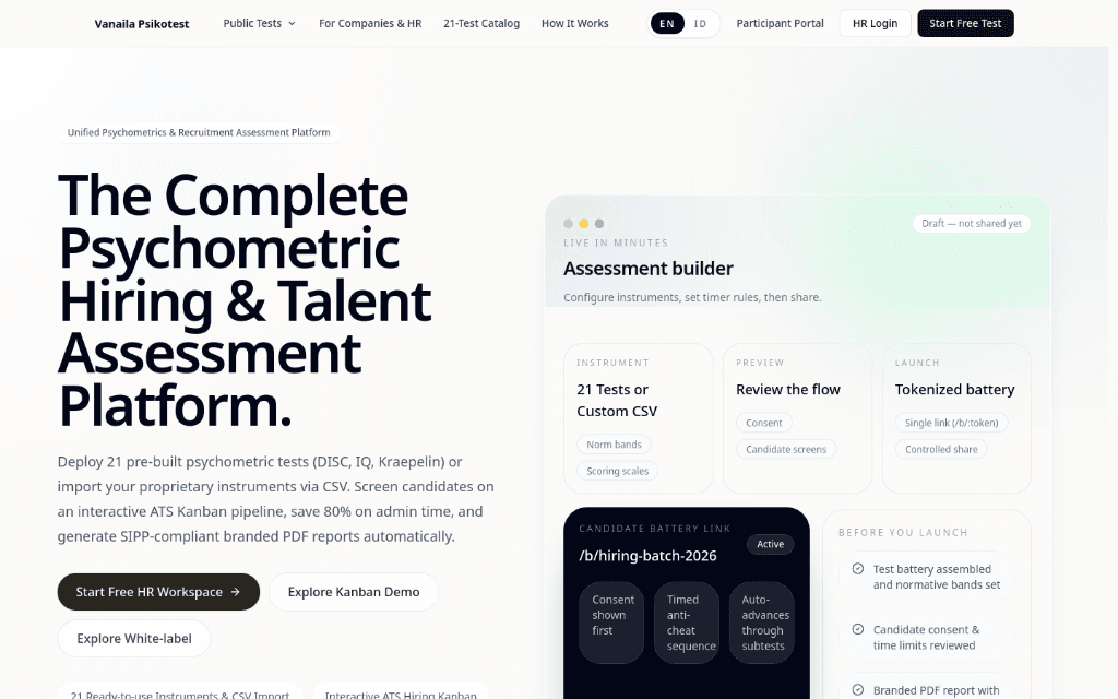 Vanaila Psikotest - The Complete Psychometric Hiring & Talent Assessment Platform